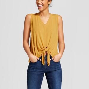 Universal Thread Yellow Sleeveless Tie-Front Tank Top size Large